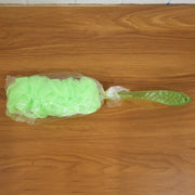 Full view of the bath loofah brush, showcasing its mesh sponge and long handle.