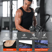 Man showing core compression in men's slim fit sweat shaper tank top