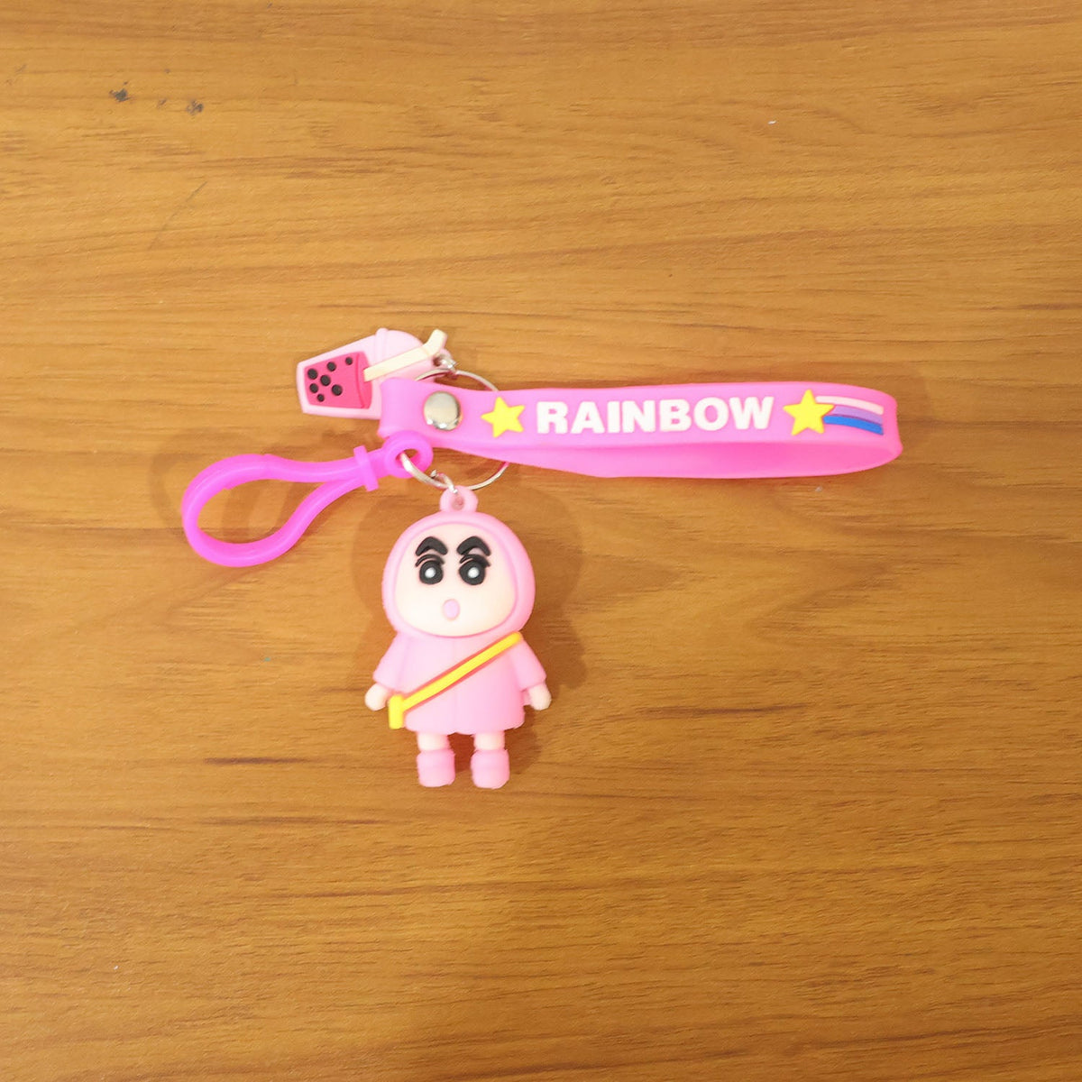 Novelty cute cartoon keychain featuring bright rainbow strap