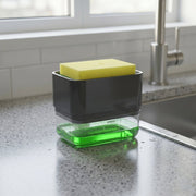 Compact soap dispenser with sponge holder for kitchen