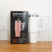 White travel tumbler with secure lid and ergonomic handle for daily use