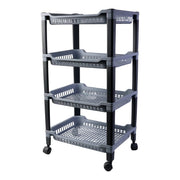 Rolling storage rack with four shelves for versatile home organization