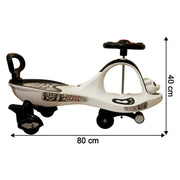 Side view of baby magic swing car ride-on toy with music