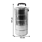 Various angles of the durable stainless steel lunch box.