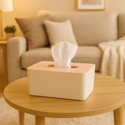 Side view of modern tissue box holder showing sturdy base