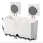 Toothbrush organizer mounted neatly on bathroom wall space saver