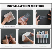 Durable plastic wall mounted toothbrush holder with storage for grooming accessories