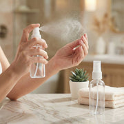 Transparent travel cosmetic bottle set to organise toiletries safely