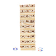 Close view of numbered wooden blocks used in Tumbling Tower game