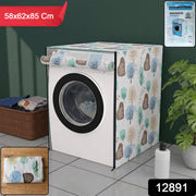 Front view of a white PEVA washing machine cover with a zipper design.