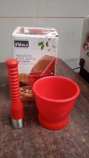 Unbreakable plastic mortar and pestle set for natural spice grinding in Indian kitchens