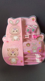 Cartoon stationery set for kids showing included pencils and accessories
