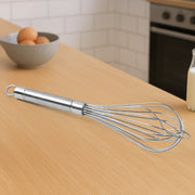 Close-up of stainless steel balloon whisk ideal for whipping and beating