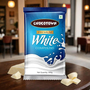 A pristine Chocotown White Compound Chocolate slab, highlighting its premium appearance.