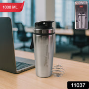 Stainless steel gym shaker bottle with durable body and flip lid