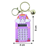 Size dimensions of Kuromi calculator keychain shown on ruler