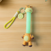 Cute giraffe cartoon keychain featuring flexible neck and strap