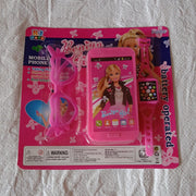 Another angle of the complete Barbie musical phone, watch, and glasses play set.