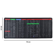 Colorful printed shortcut layout on large desk mat for gaming and work