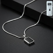 Men's stainless-steel pendant chain featuring sleek black rectangular pendant
