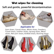 Quick and effective shoe cleaning wet wipes, perfect for travel.