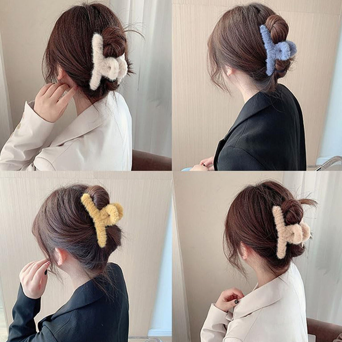 Durable plastic hair claw clip with non-slip fur coated surface