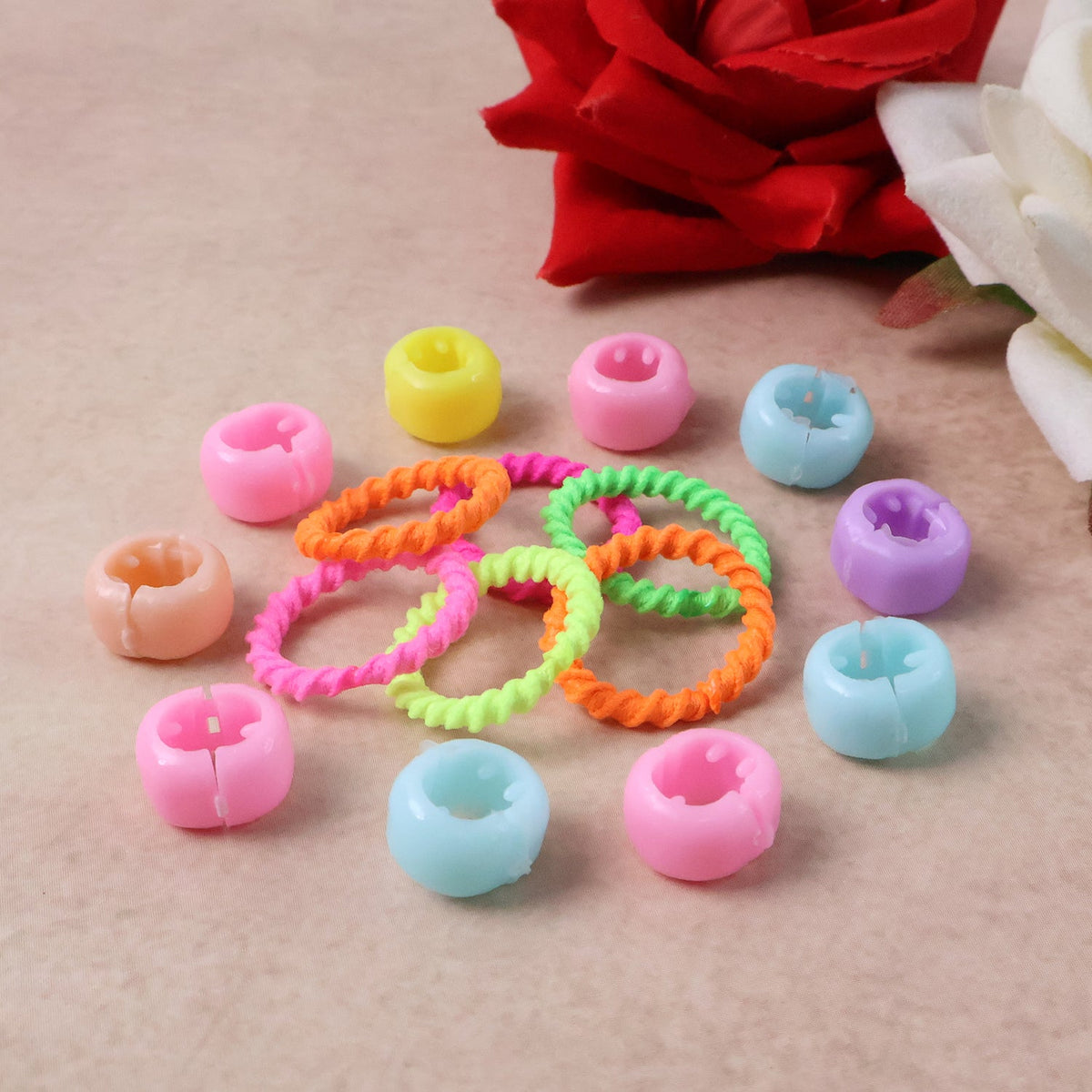 Girls hair clip set featuring pastel hairbands and crown clips on white background