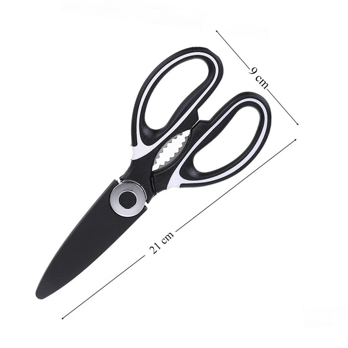 Diagram illustrating the dimensions and size of the Multi-Function Kitchen Scissor.