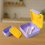 Kids lunch box set front view with sturdy flip-lock lid