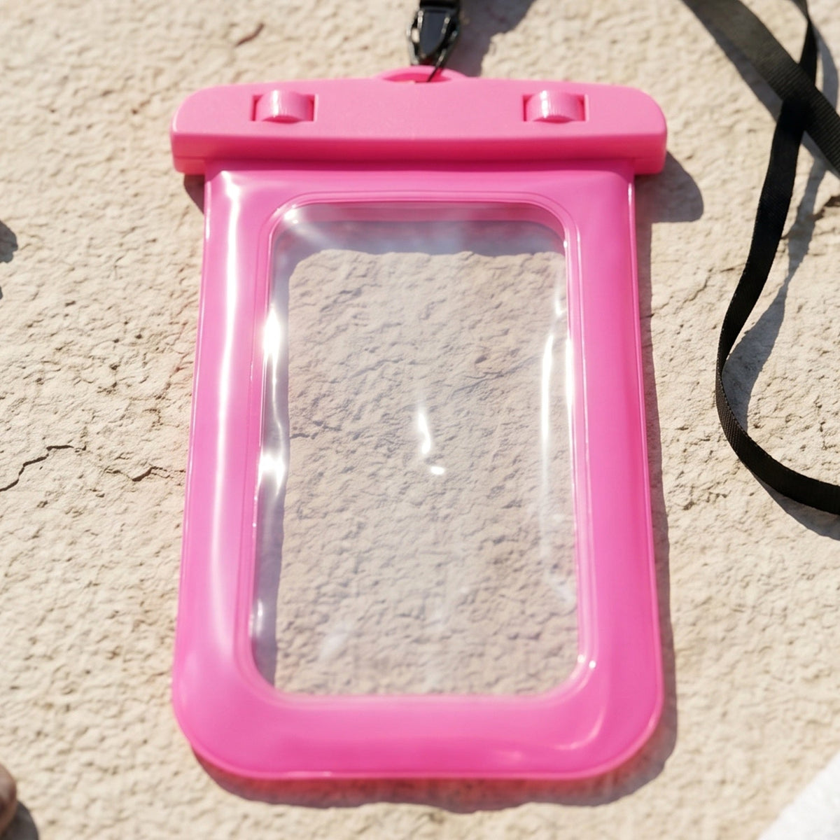 Closeup of pink waterproof pouch material and seal integrity