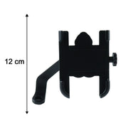 Diagram illustrating the dimensions of the metal bike phone holder for universal smartphone compatibility.