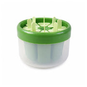 Plastic ice candy popsicle maker on white surface for easy storage
