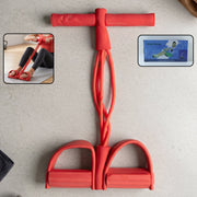 Main view of pull rope resistance exerciser with foot pedal support.