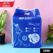 An open pack of sanitary pads showing multiple individually wrapped pads, emphasizing the 40-pack value.
