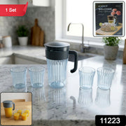 Juice serving jug with matching glasses in plastic