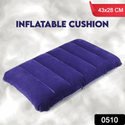 Compact blue inflatable pillow for versatile use at home or while travelling.