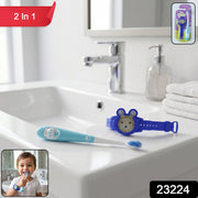 Children's toothbrush with soft bristles and playful wristwatch toy