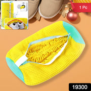 Close-up of shoe wash mesh bag showing microfiber cleaning interior