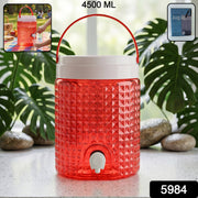 Close-up of the ergonomic handle on the leakproof plastic water jug.