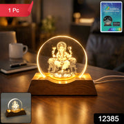 Close-up of Lord Ganesha engraving on acrylic plate of LED lamp
